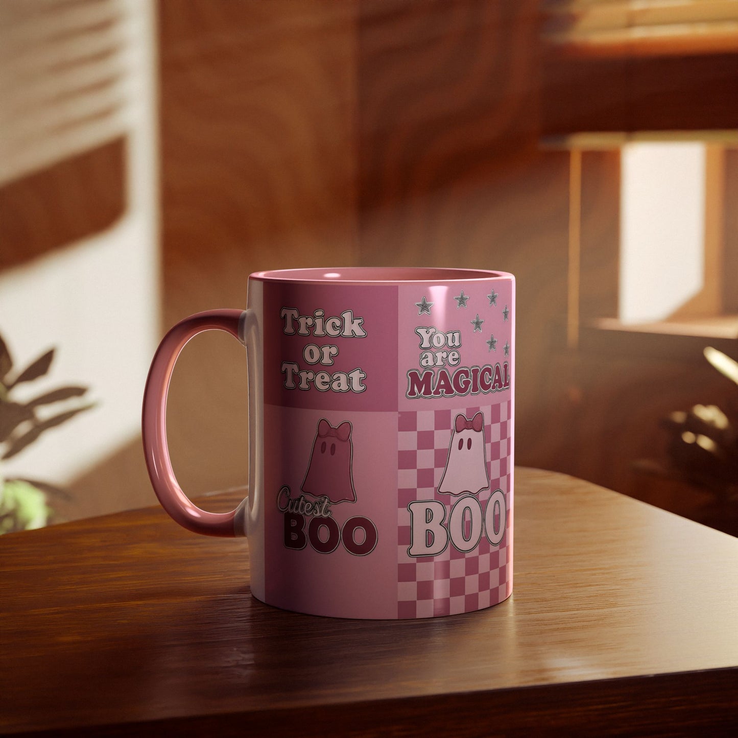 Pink Ghosty Boo Mug, this ghost mug is the embodiment of a cute Halloween mug, bringing the festive spirit to your morning brew.