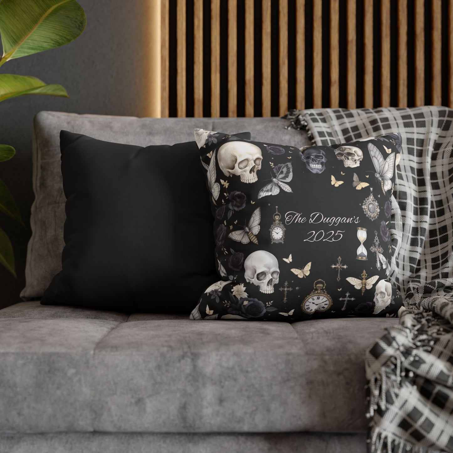 Gothic Skull Floral Pattern Square Pillowcase | gothic throw pillow, personalized whimsigoth decor