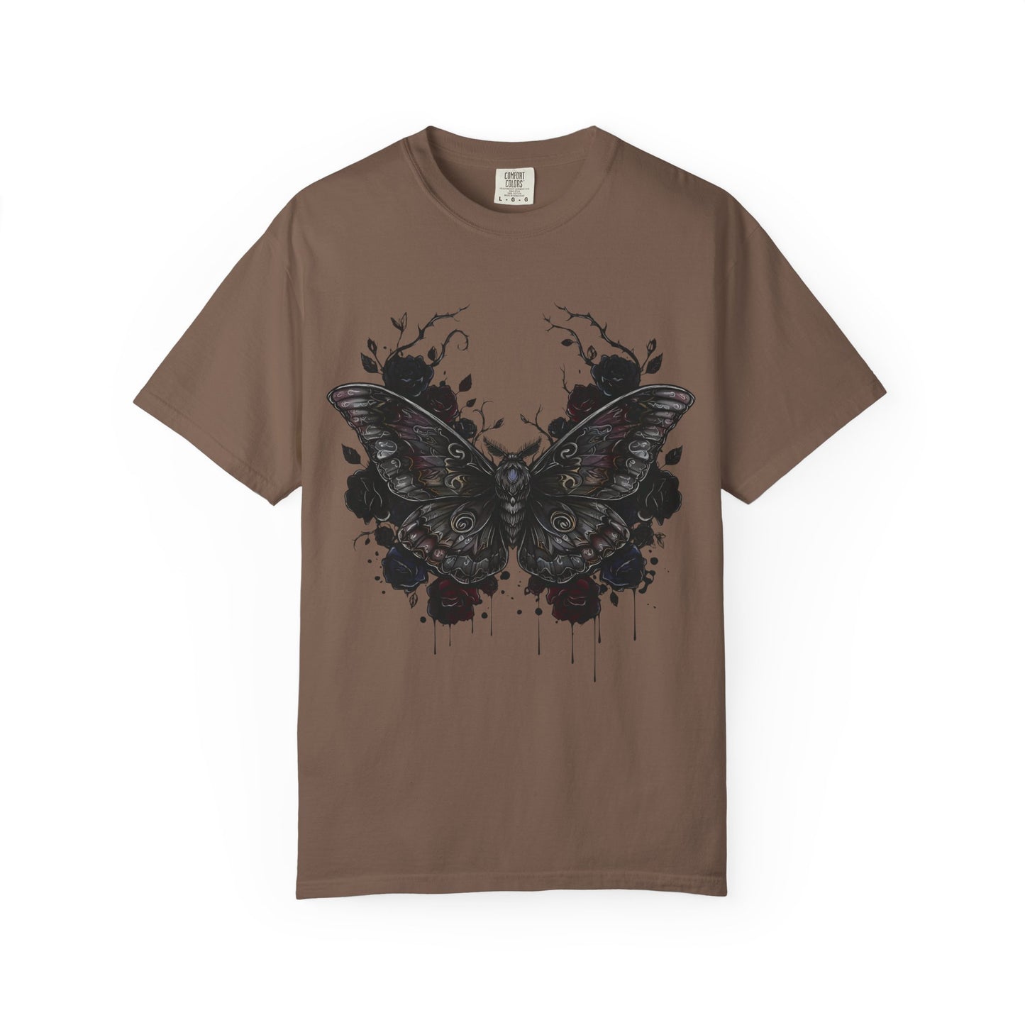 Death Moth Gothic Apparel | Dark Aesthetic Comfort Colours Tee | Alternative Goth T-Shirt