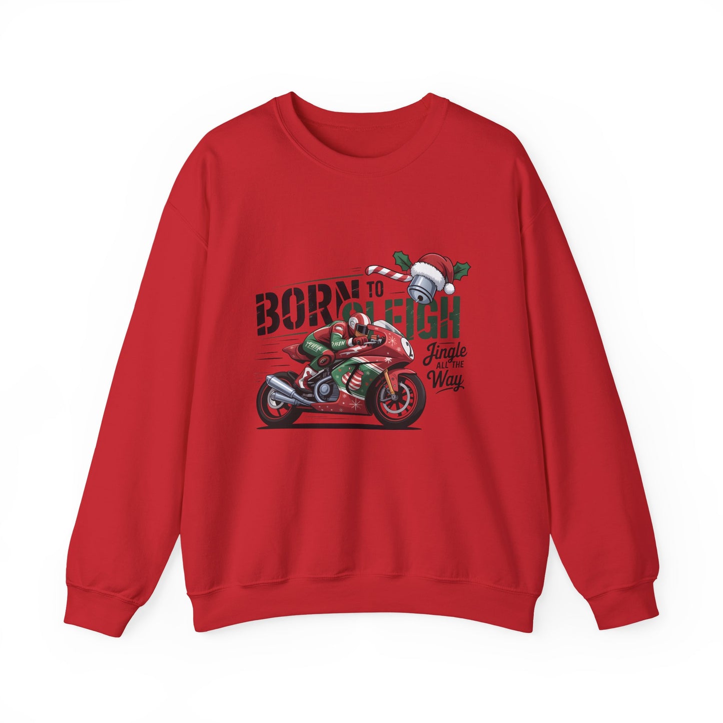Biker Xmas Jumper, Born To Sleigh Jingle All the Way, this motorcycle sweater is a must-have for bike lover gifts.