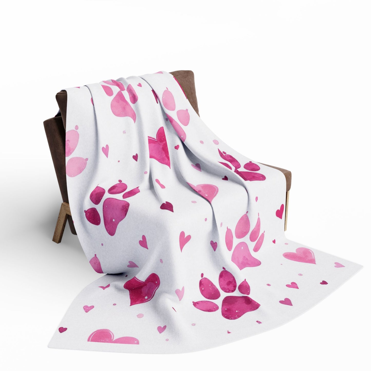 Fleece Blanket, Pink Paw Prints, perfect for pet lovers.