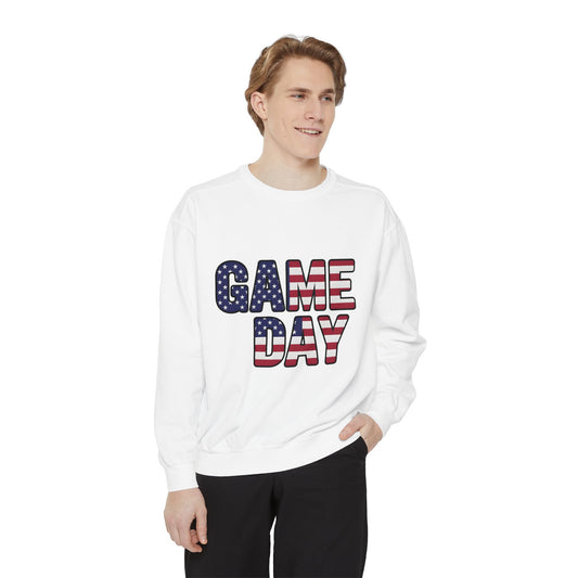 Game Day Comfort Colors sweatshirt, patriotic sweater, sports apparel.