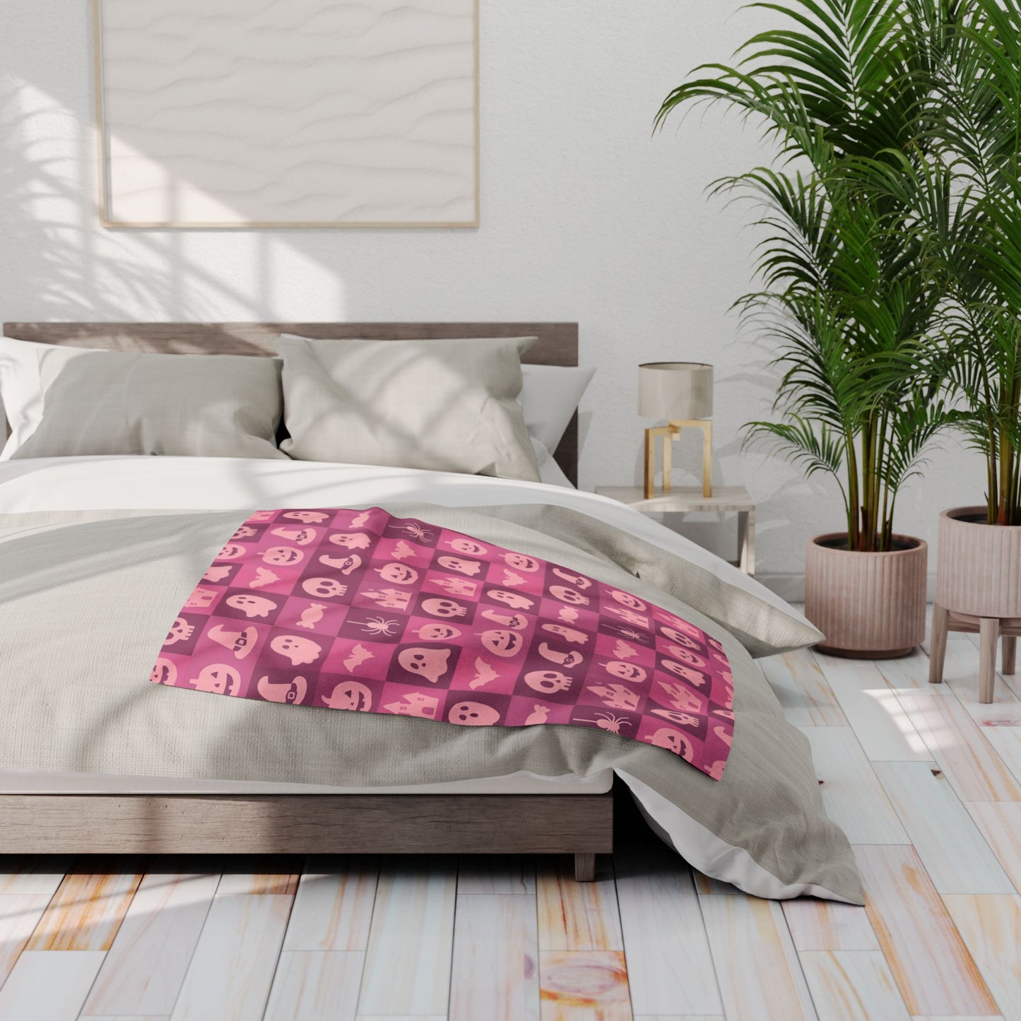 Spooky Pink Halloween Blanket, perfect for adding a unique twist to your seasonal decor. Drape this plush pink ghost blanket over your sofa to invite a cozy, festive warmth
