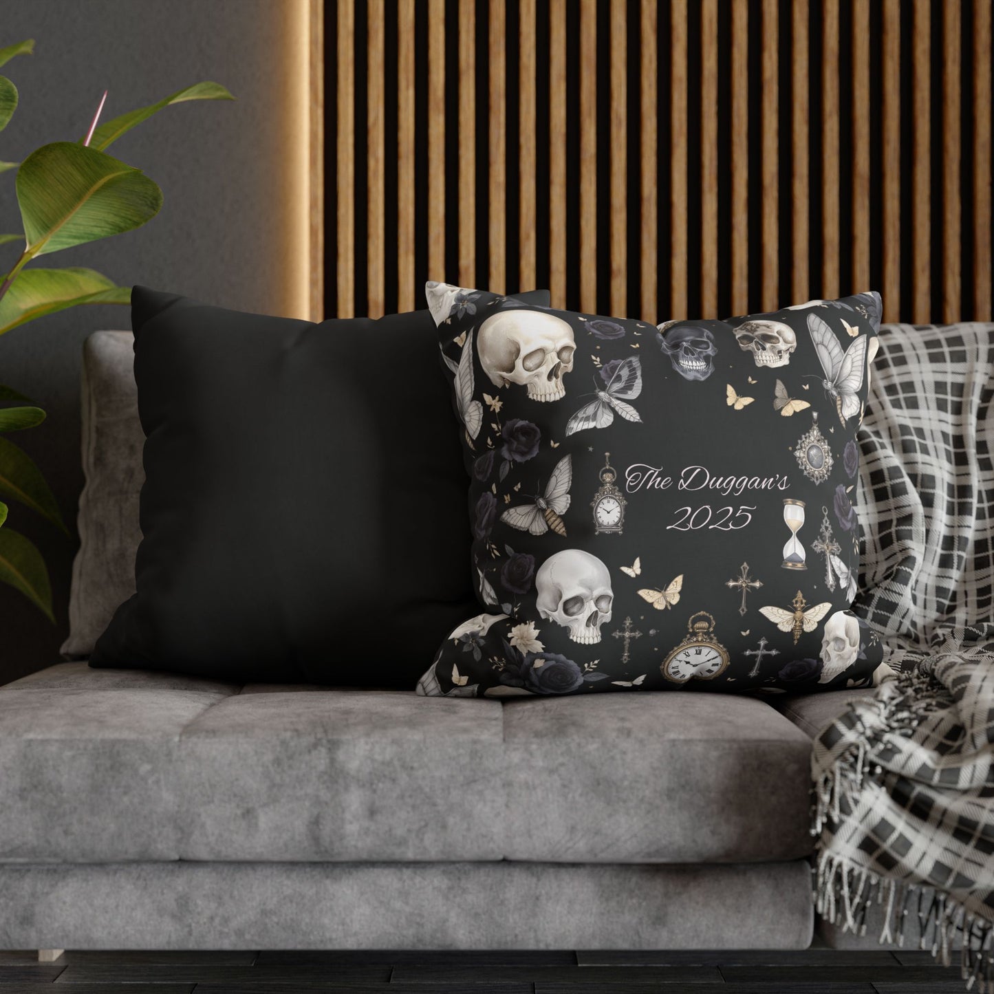 Gothic Skull Floral Pattern Square Pillowcase | gothic throw pillow, personalized whimsigoth decor