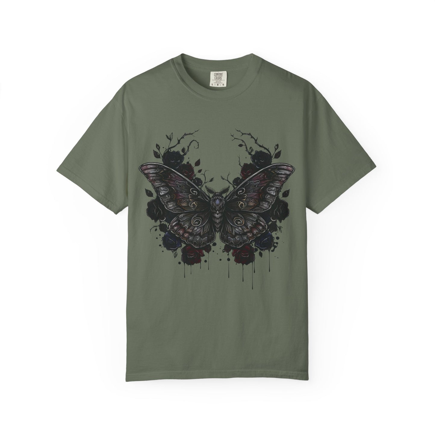 Death Moth Gothic Apparel | Dark Aesthetic Comfort Colours Tee | Alternative Goth T-Shirt