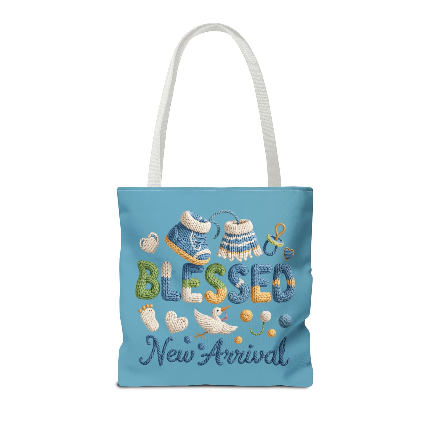 Baby shower tote, diaper bag, Polyester, knit style lettering design