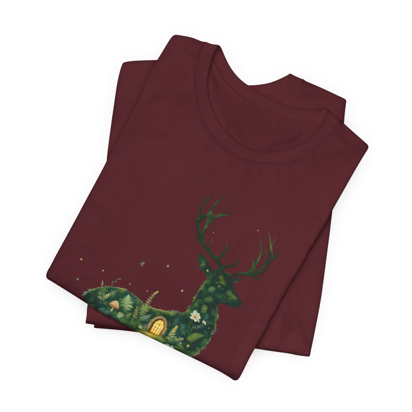 Moss Deer Silhouette Shirt, Forestcore Tee, Botanical Nature Animal Print, Woodland Gift