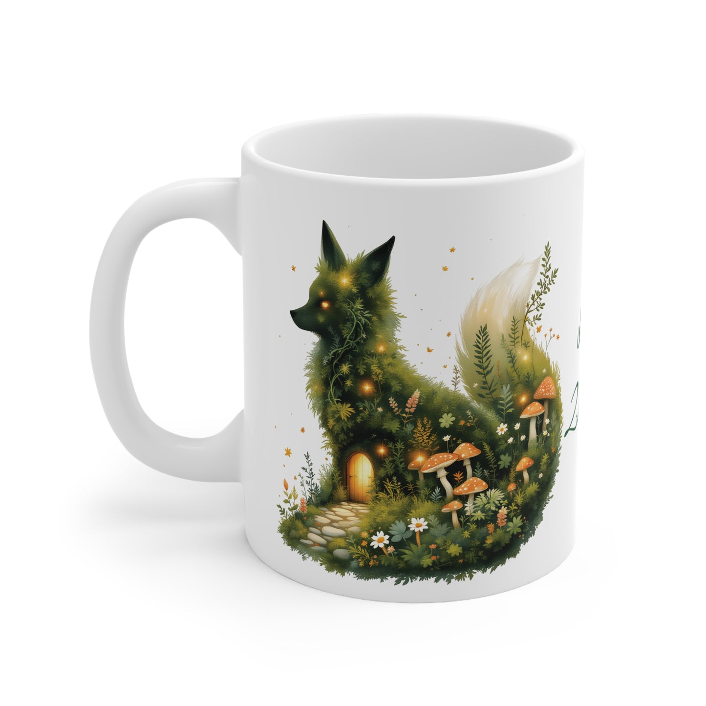 Personalized Moss Fox Mug , Custom Name Woodland Coffee Cup , Cottagecore.