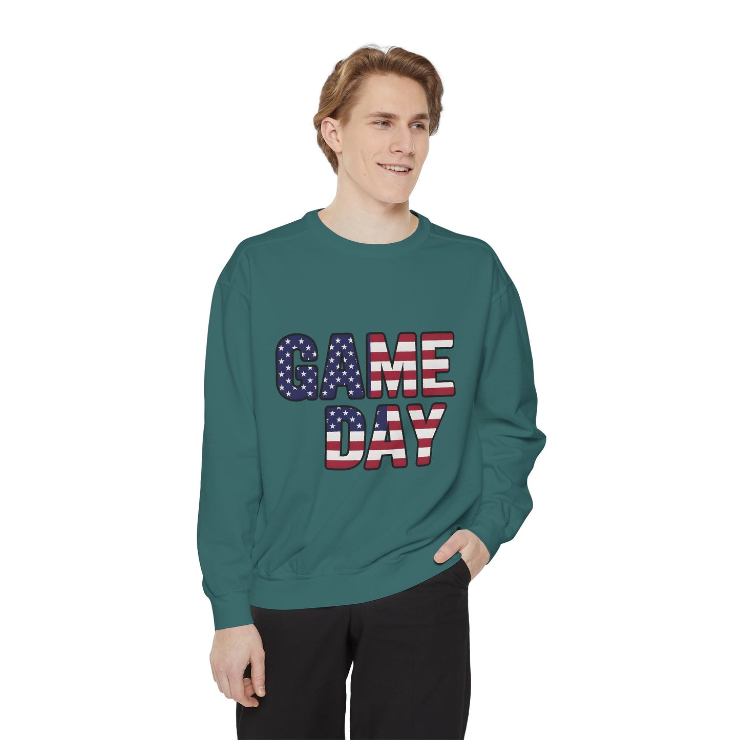 Game Day Comfort Colors sweatshirt, patriotic sweater, sports apparel.