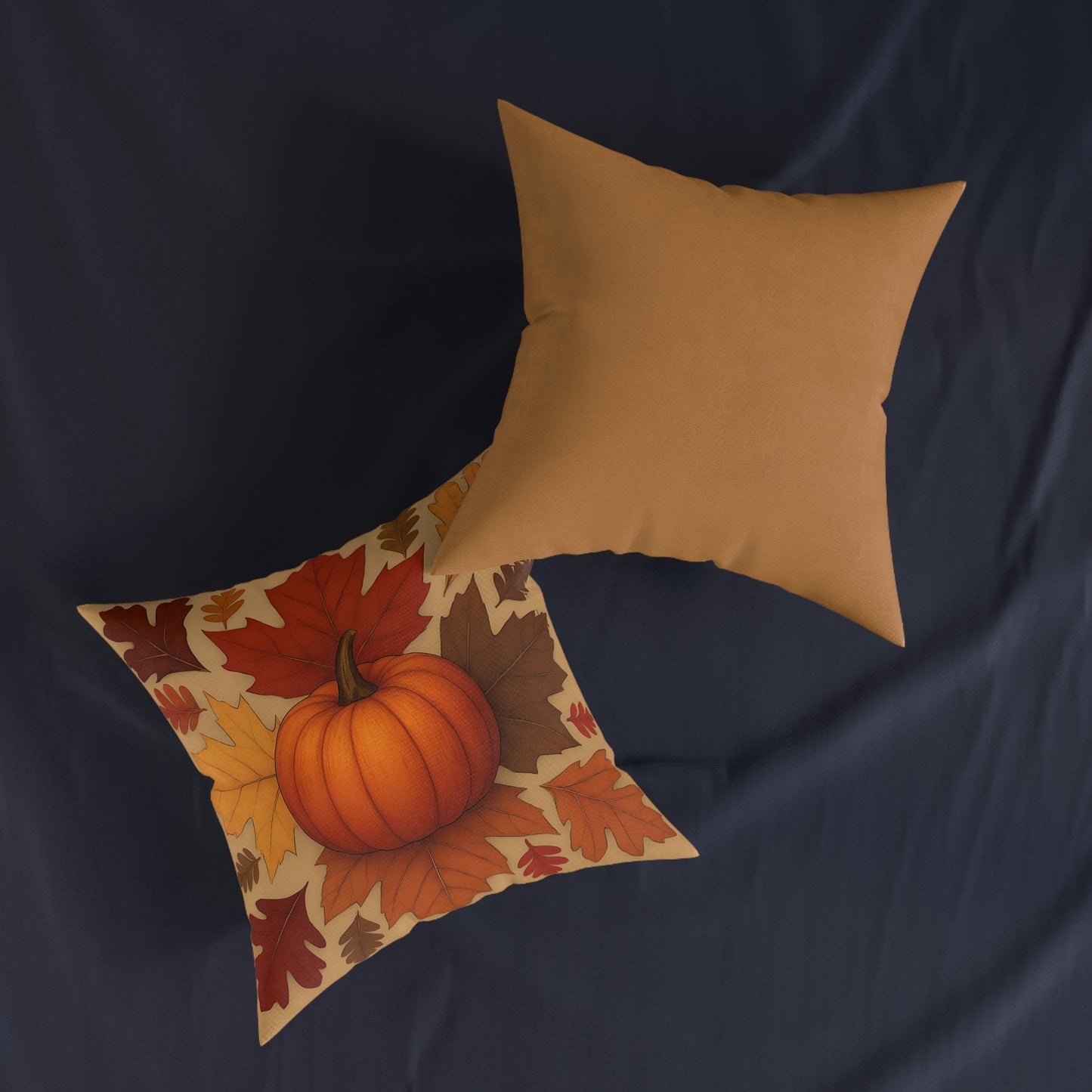 Autumn Leaves and Pumpkin Cushion, This autumn pillow cover captures the essence of "hello autumn" with its vibrant orange tones and delightful pumpkin design.