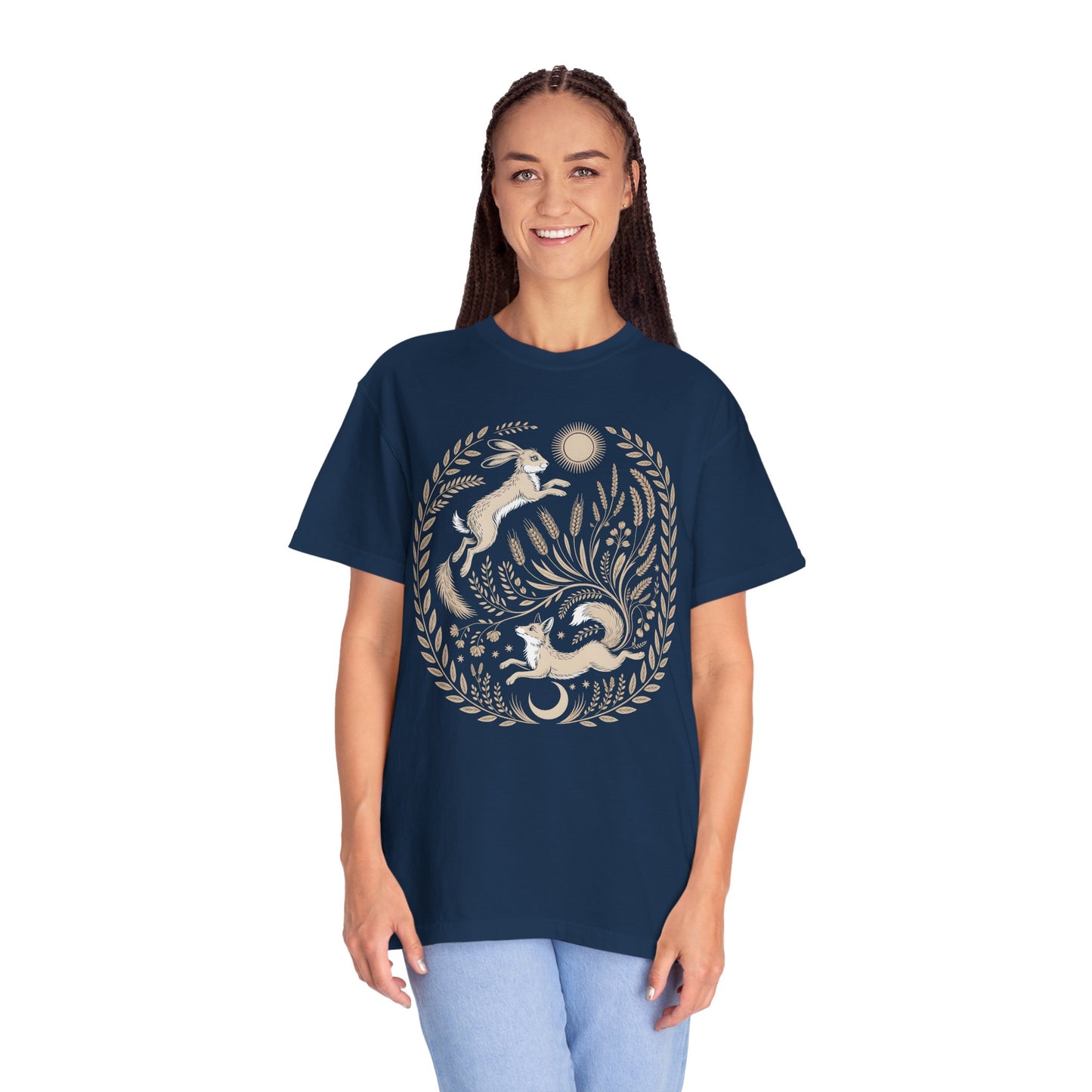 Fox moon t shirt, Witchy Forestcore Tee, Mystical Animal Graphic Shirt, Dark Academia