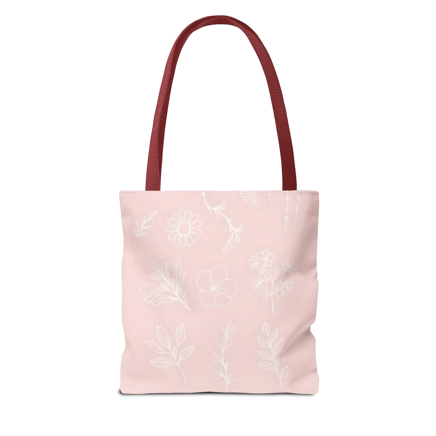 Hand drawn style flower print tote, pastel pink, Canvas shoulder bag, reusable  lunch bag.