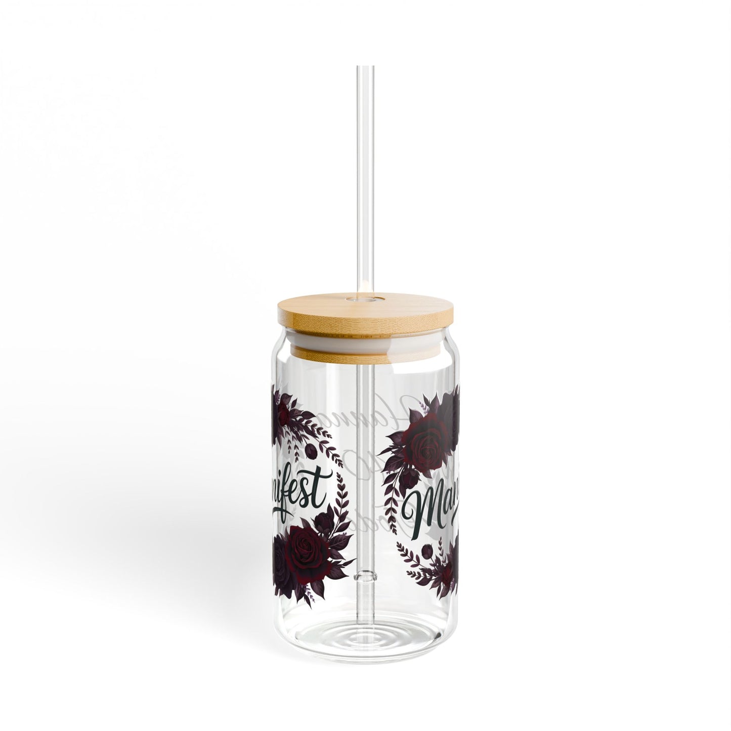 Personalized Manifest Glass Can | Witchy Glam Tumbler with Lid & Straw | Custom Name Manifestation Cup | Dark Feminine Gift for Her