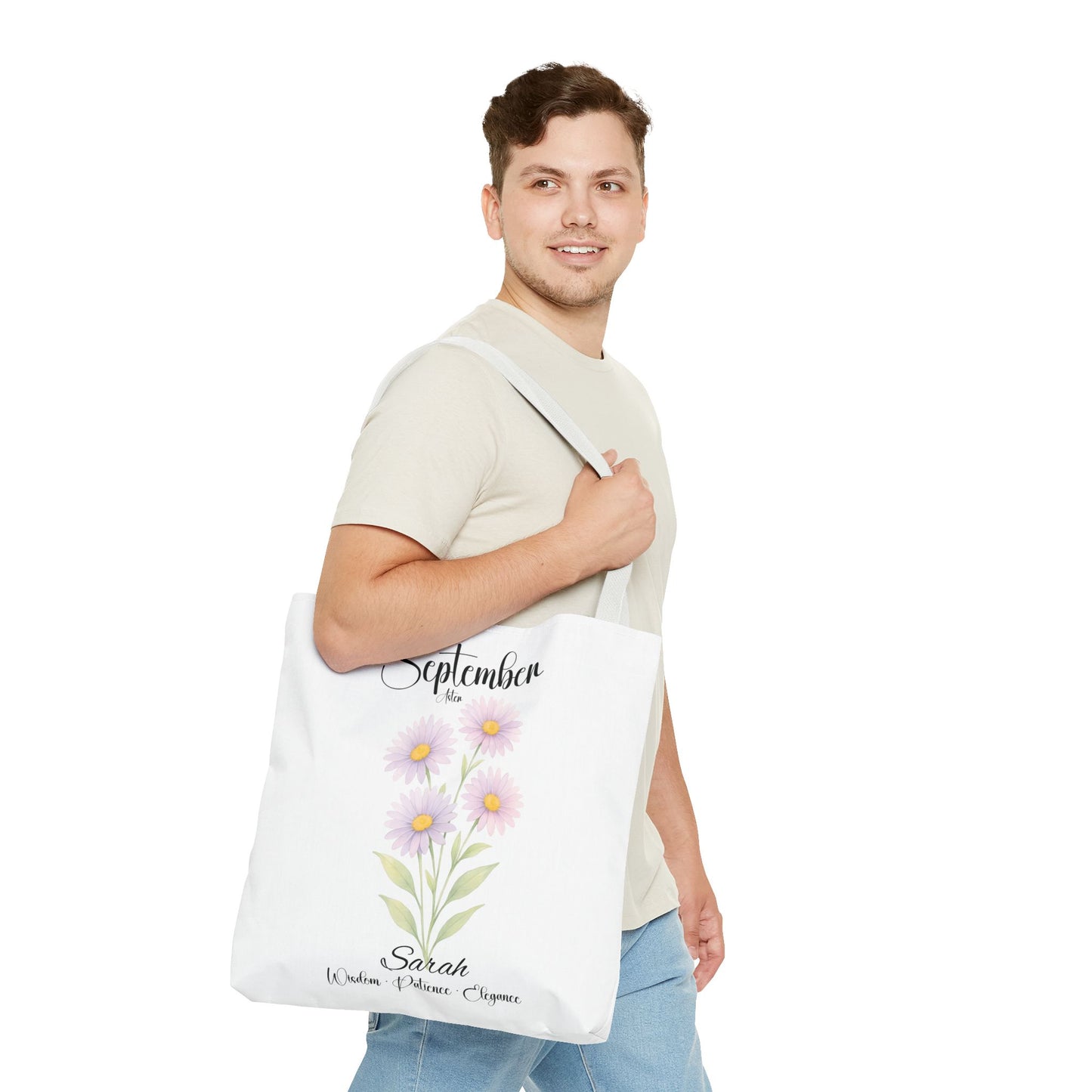 Personalized Best Friend tote bag for her, Birth Month Flower, milestone birthdays.