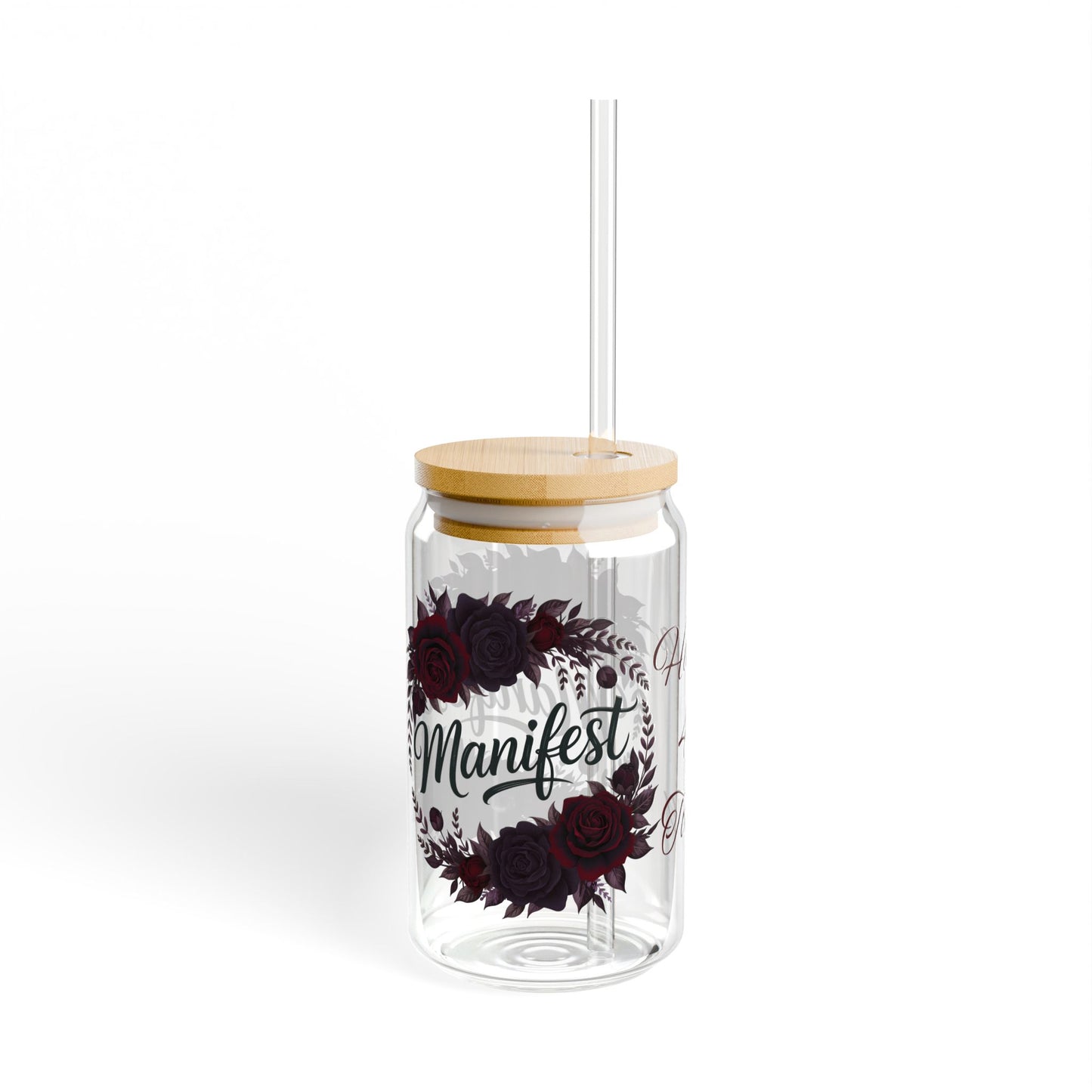 Personalized Manifest Glass Can | Witchy Glam Tumbler with Lid & Straw | Custom Name Manifestation Cup | Dark Feminine Gift for Her