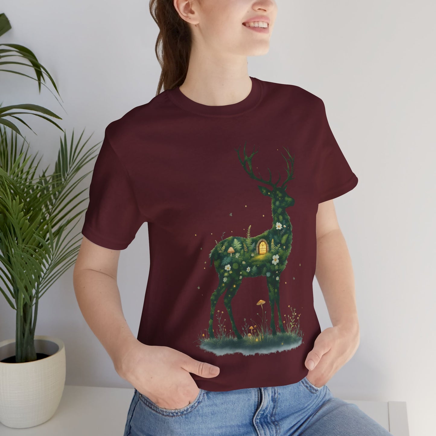 Moss Deer Silhouette Shirt, Forestcore Tee, Botanical Nature Animal Print, Woodland Gift