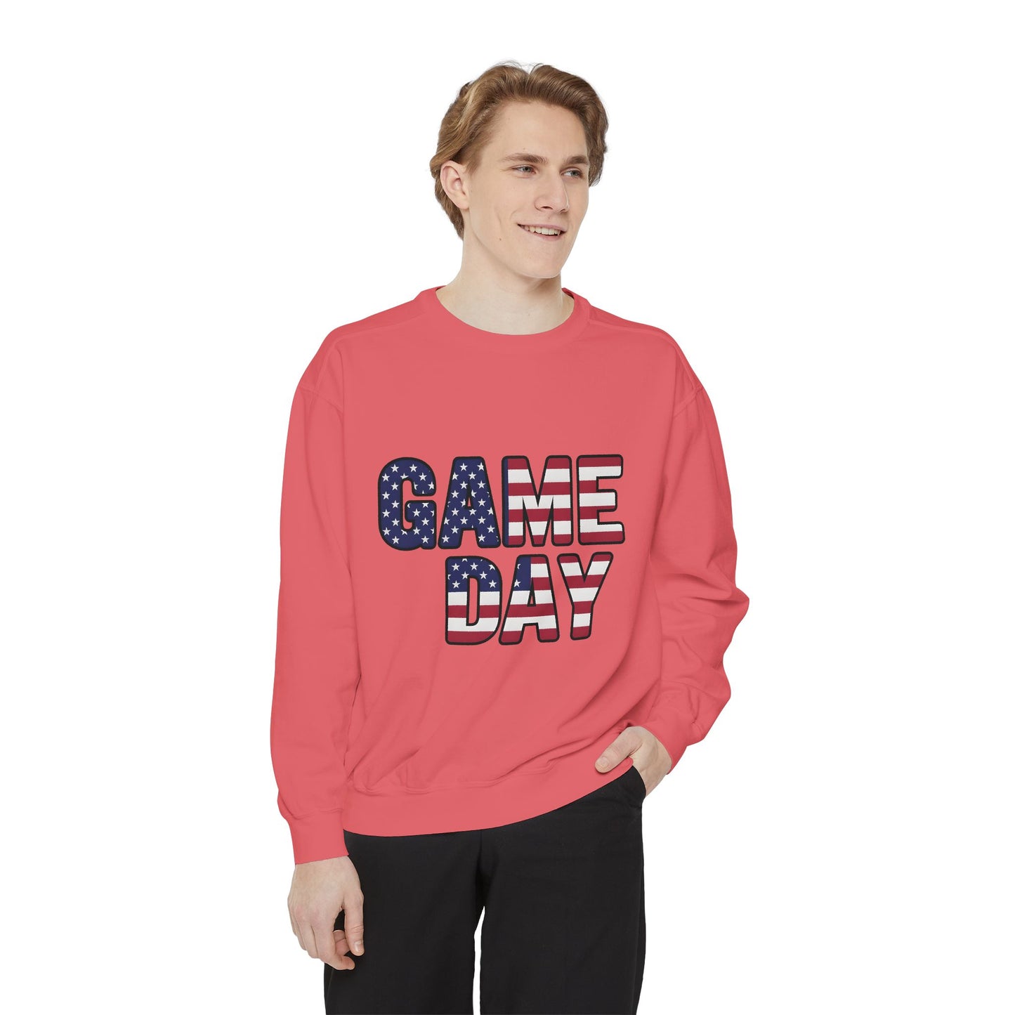Game Day Comfort Colors sweatshirt, patriotic sweater, sports apparel.