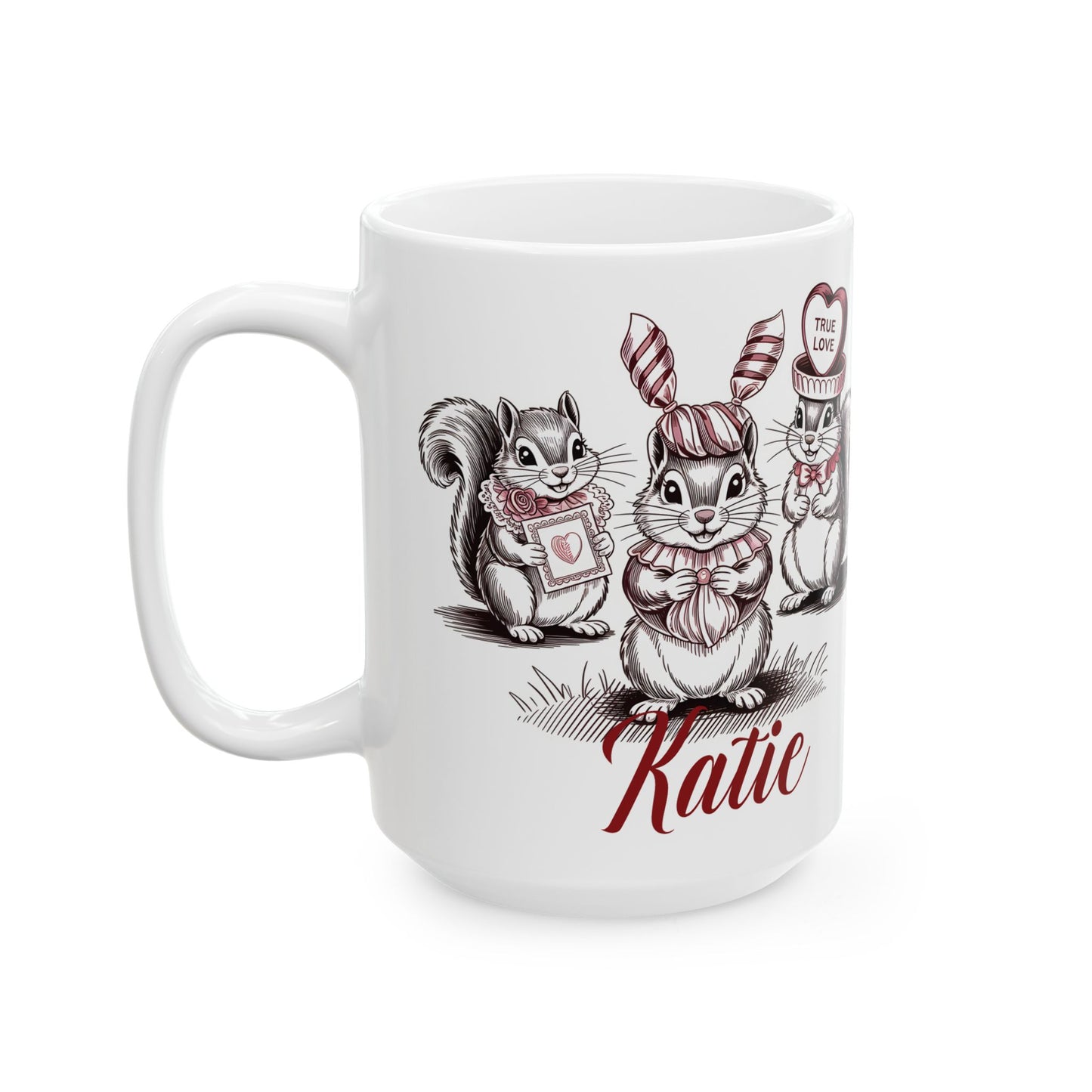 Valentines mug, Rustic woodland cute gift idea, Personalized squirrel mug