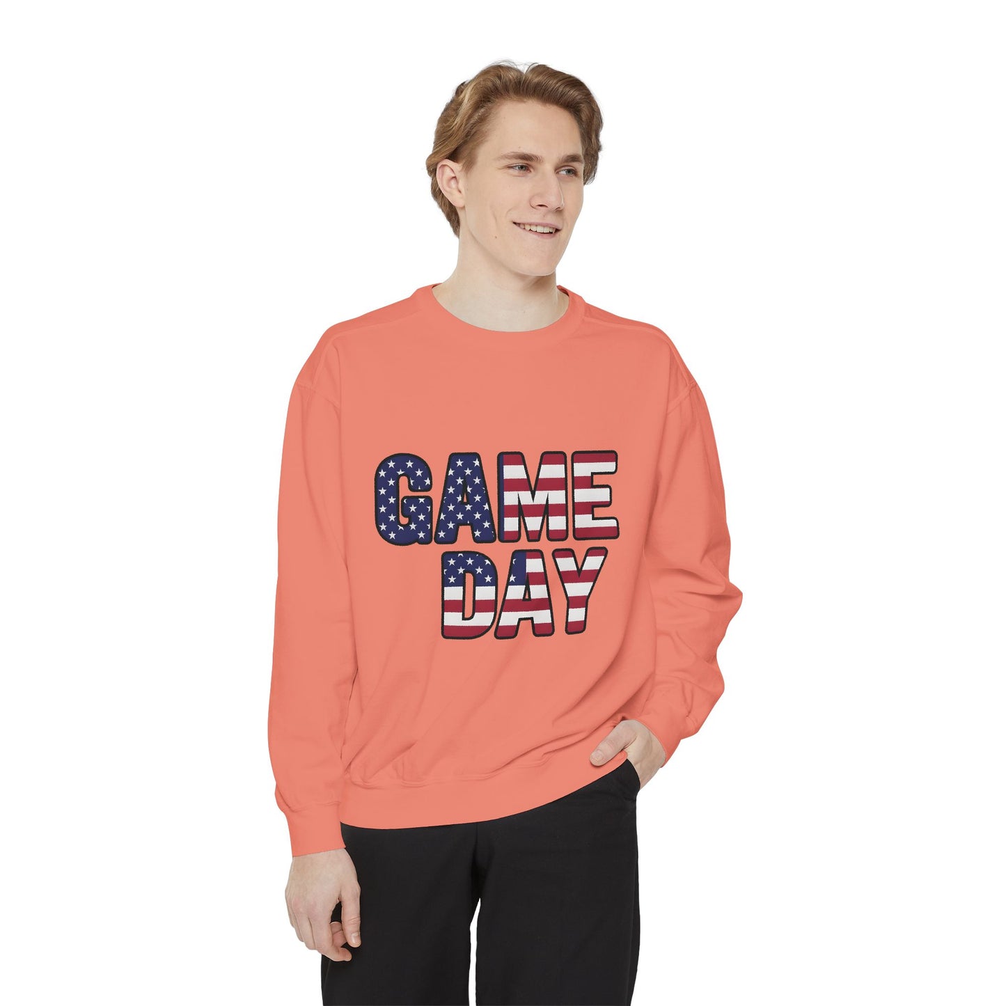 Game Day Comfort Colors sweatshirt, patriotic sweater, sports apparel.