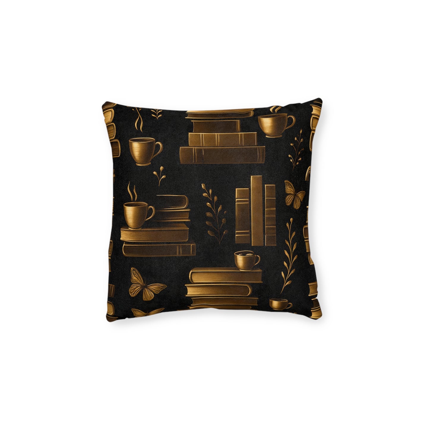 Books and Coffee Cushion, Perfect for cozy corners or grand libraries, this pillow is not just decor—it's a celebration of your passion for books and the comforting ritual of a quiet coffee moment.