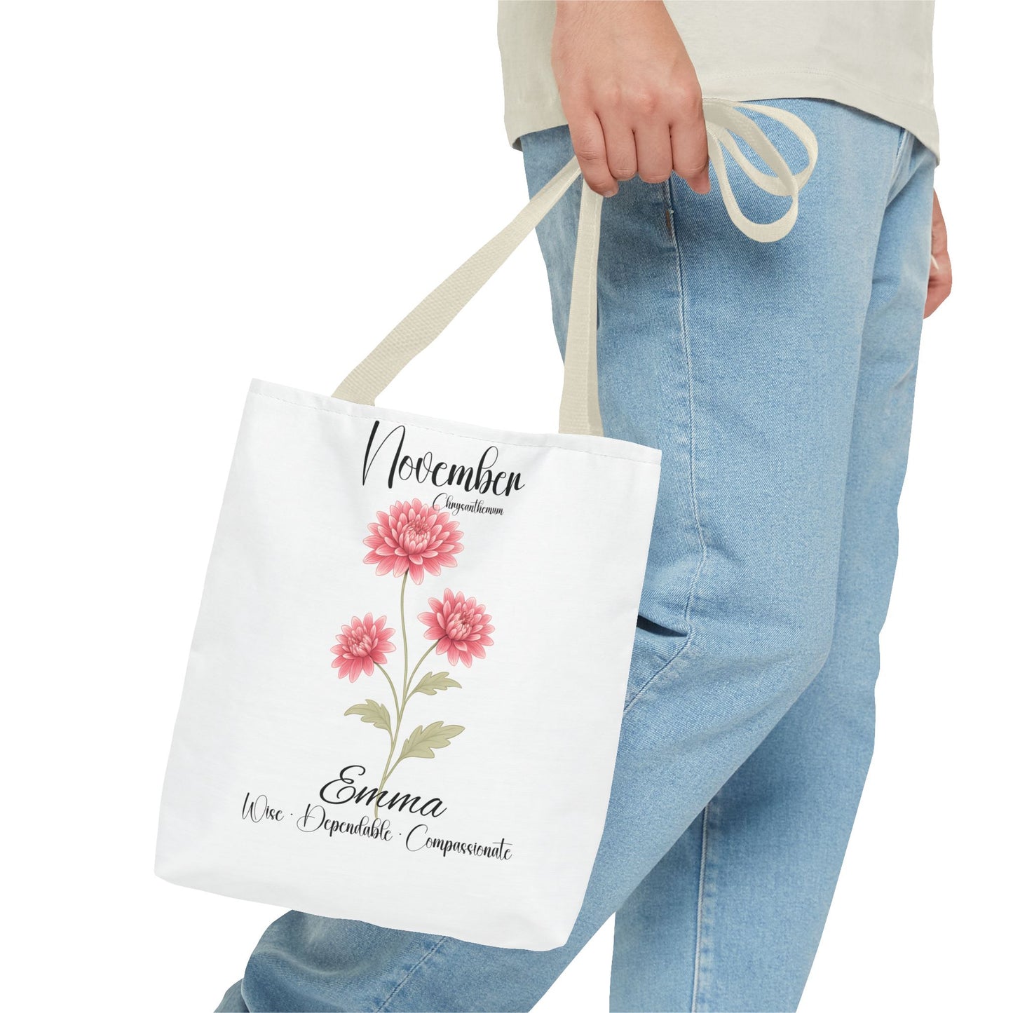 Personlized Birth Month Flower Tote Bag, Botanical Aesthetic Canvas Tote Bag, Bestfriend Gift