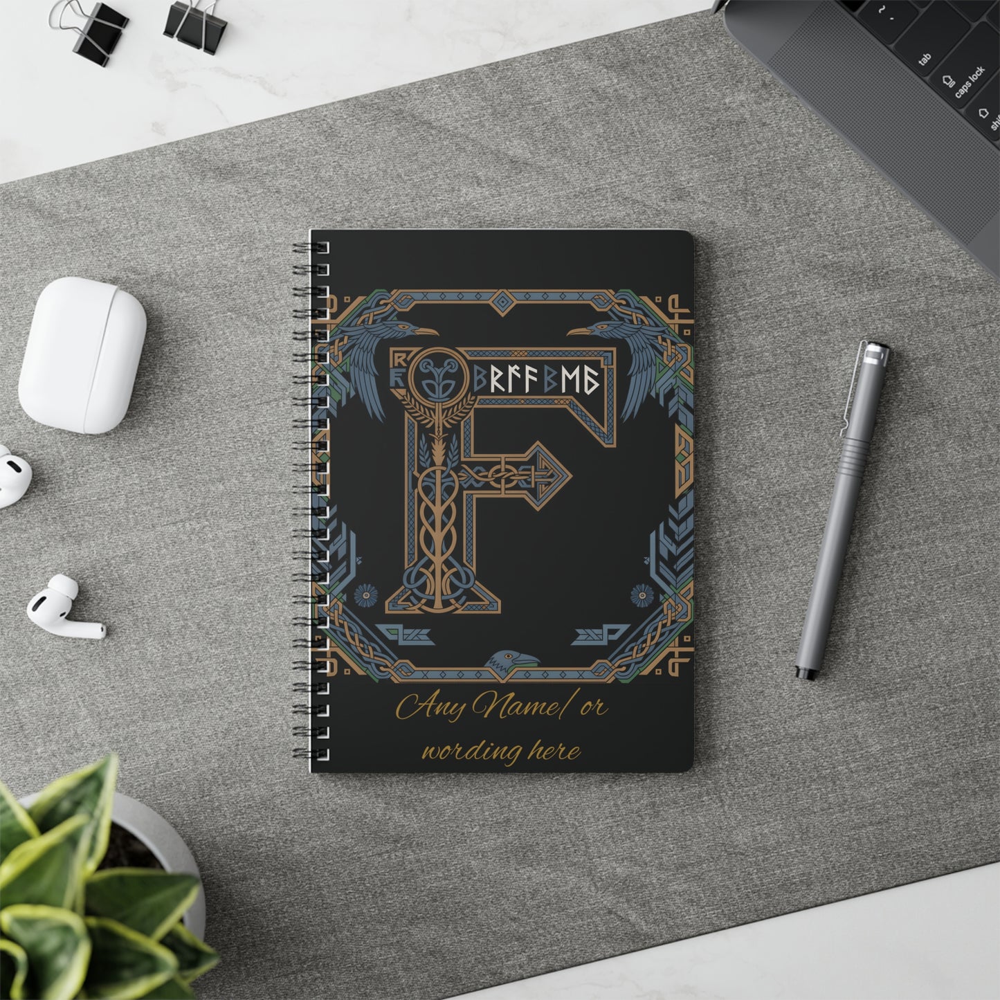 Personalized Norse Witchy Monogram A5 Notebook, Custom Journal,Monogram Notebook, Grimoire Journal, Book Of Shadows, Viking Grimoire Journal
