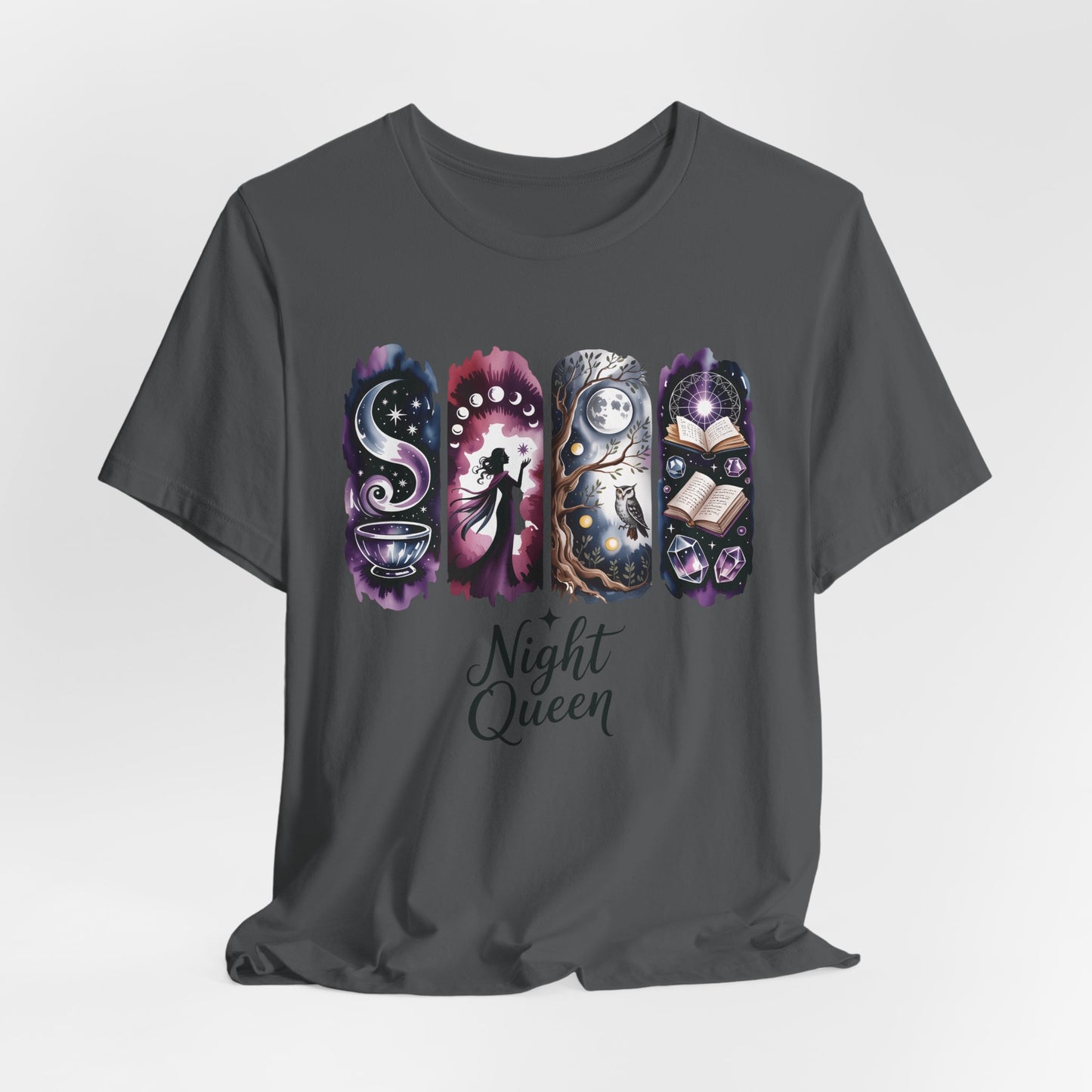 Night Queen Witchy T-Shirt | Witchy Glam Celestial Shirt | Dark Feminine Energy Tee | Moon Goddess Witchcore Graphic Top