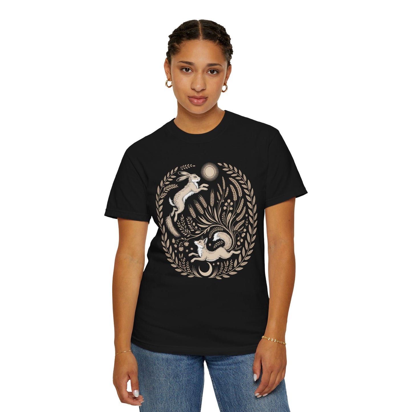 Fox moon t shirt, Witchy Forestcore Tee, Mystical Animal Graphic Shirt, Dark Academia