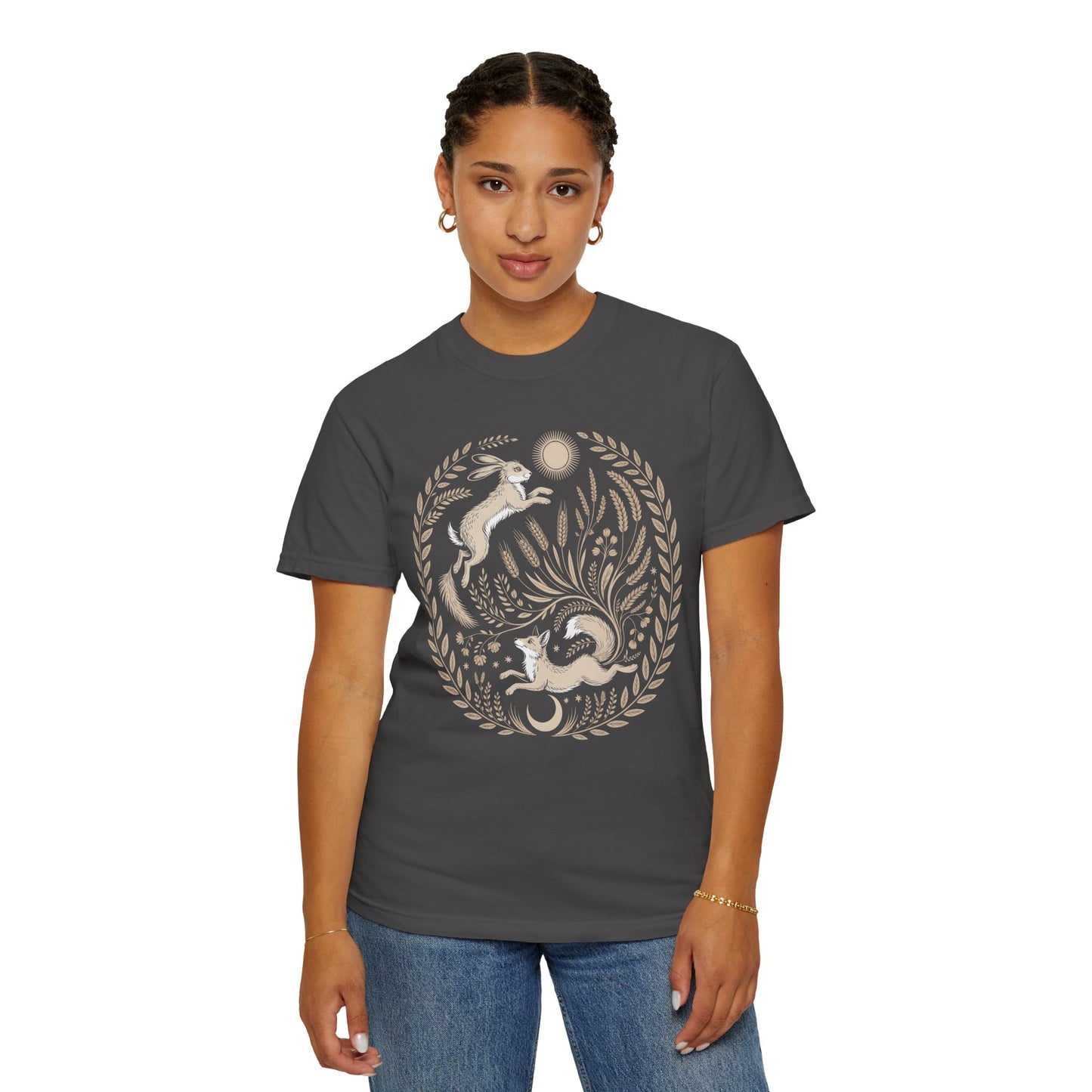 Fox moon t shirt, Witchy Forestcore Tee, Mystical Animal Graphic Shirt, Dark Academia