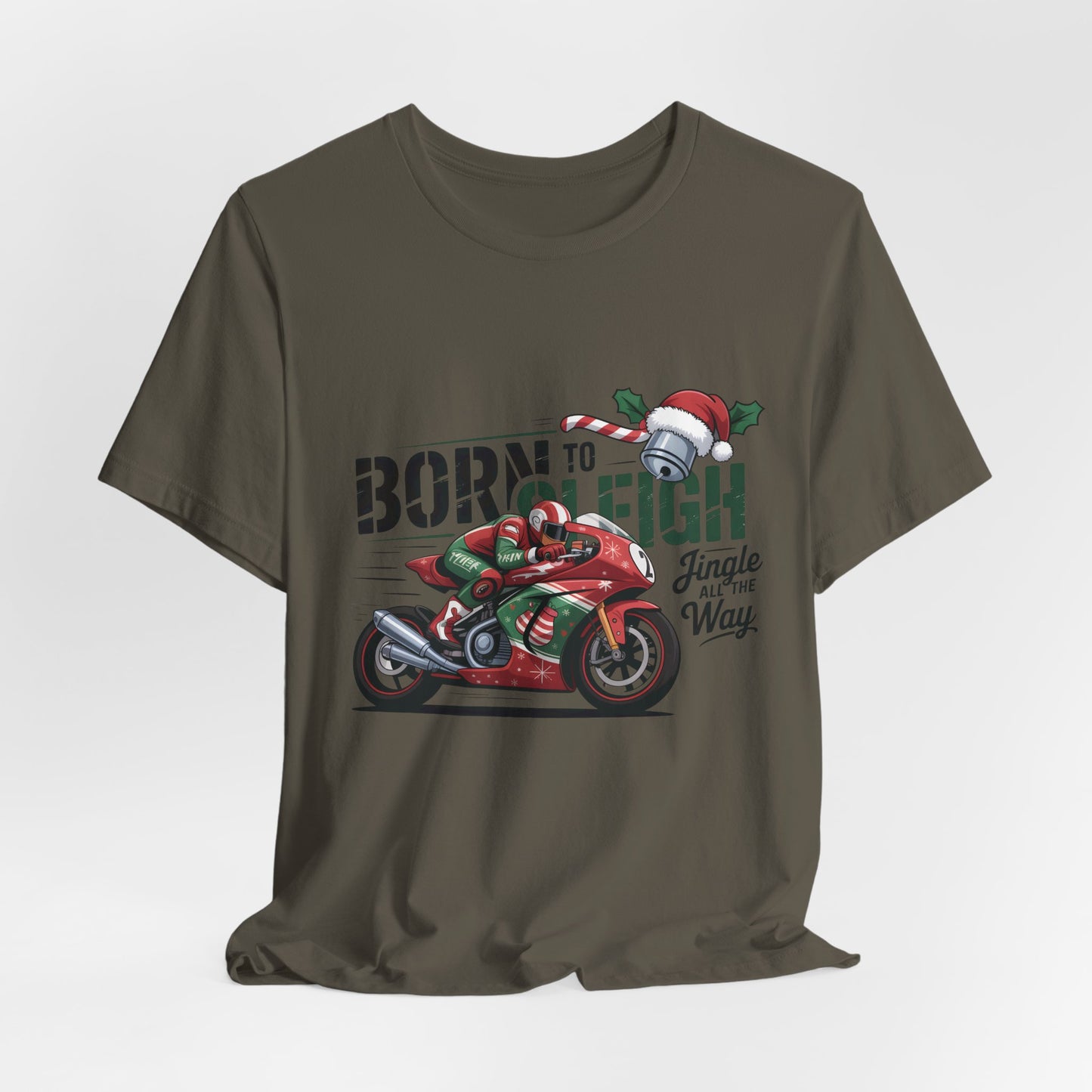 Jingle Bells Biker T-shirt, Motorcycle Shirt,  this motorcycle shirt captures the spirit of the season and the open road. Perfect as a biker christmas gift.
