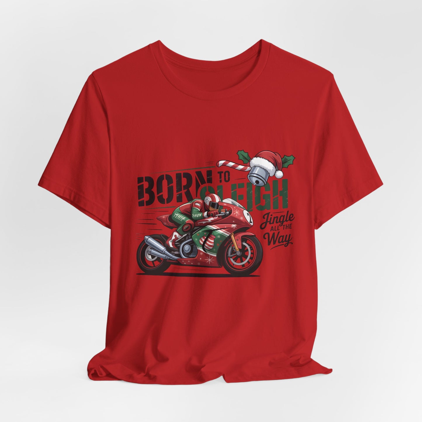 Jingle Bells Biker T-shirt, Motorcycle Shirt,  this motorcycle shirt captures the spirit of the season and the open road. Perfect as a biker christmas gift.