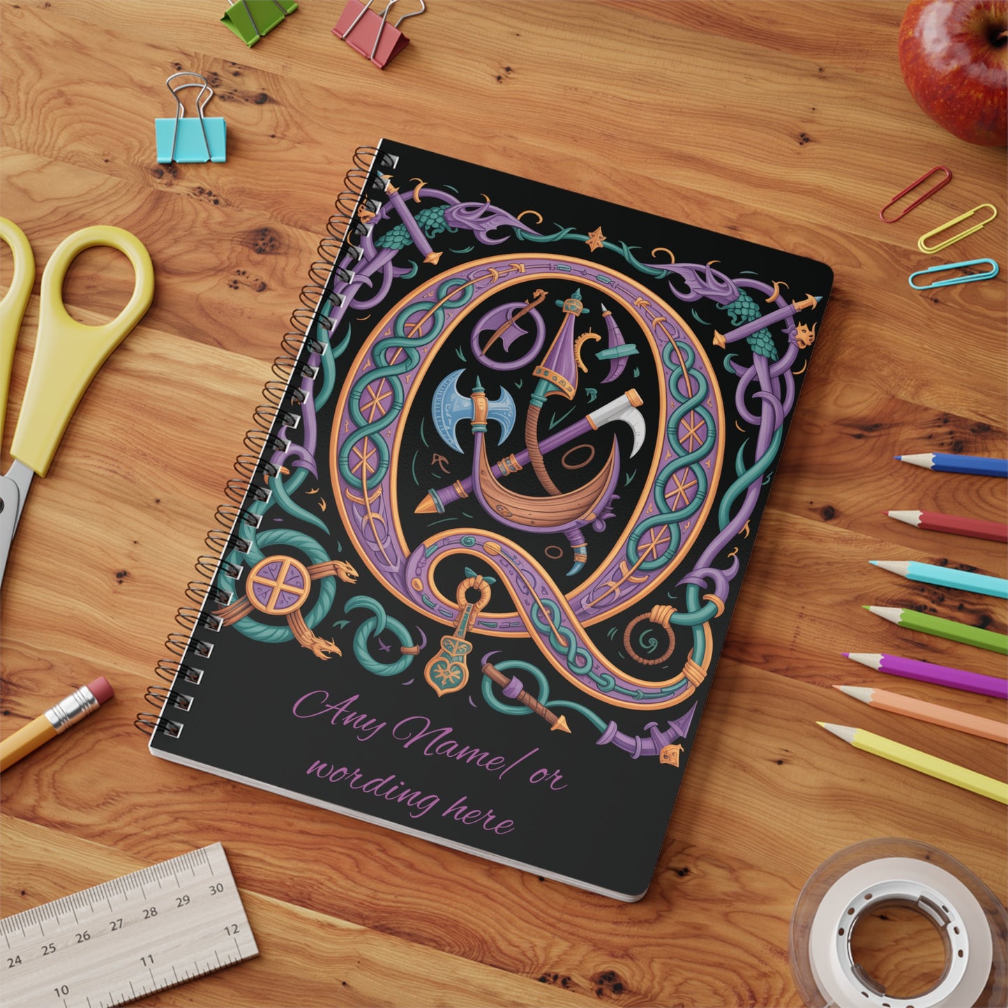 Personalized Norse Witchy Monogram A5 Notebook, Custom Journal.