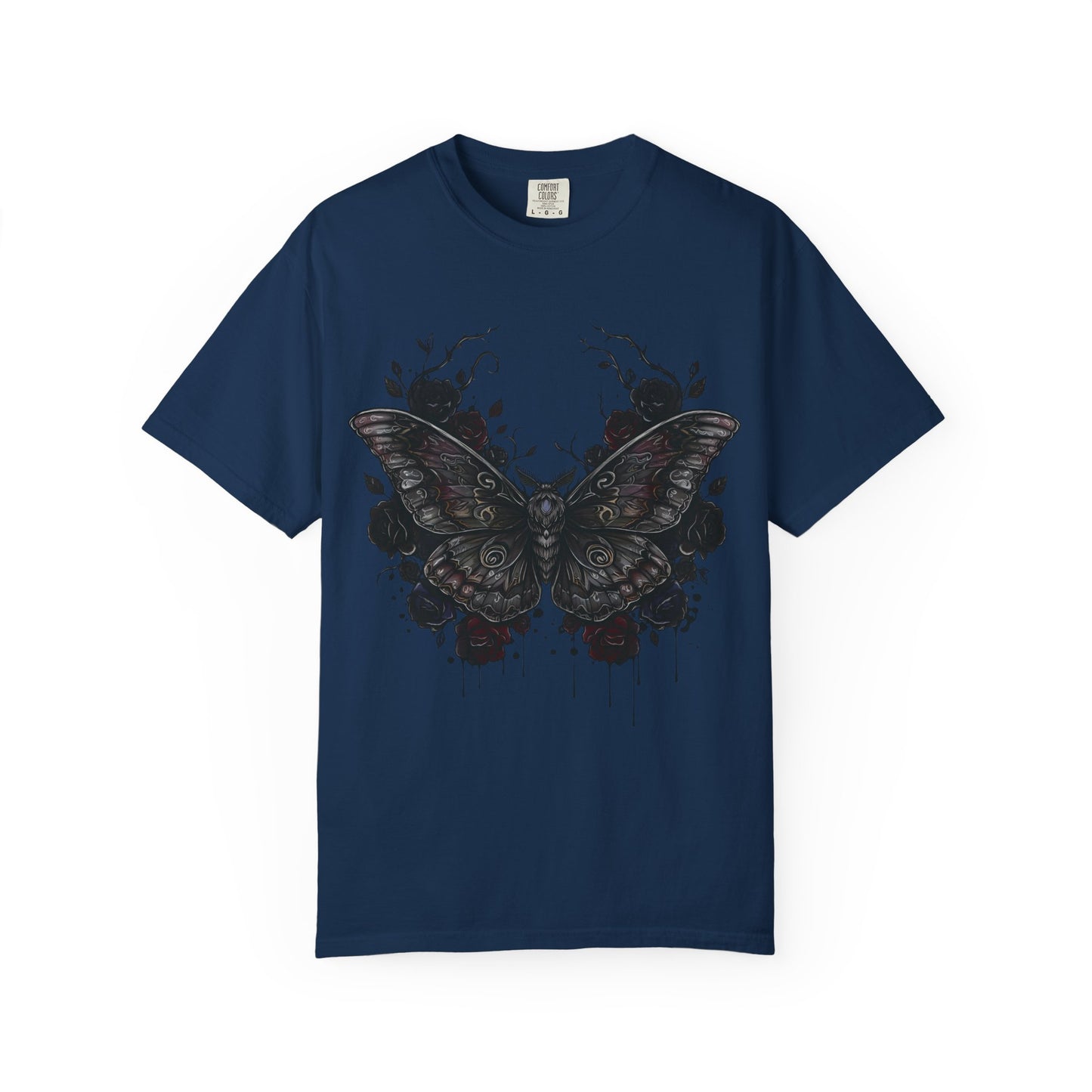 Death Moth Gothic Apparel | Dark Aesthetic Comfort Colours Tee | Alternative Goth T-Shirt