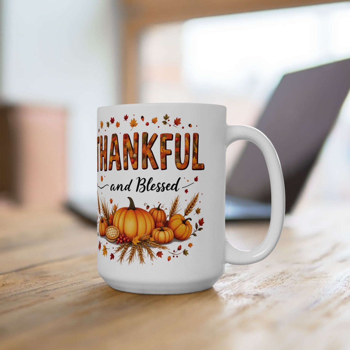 Thankful Fall Ceramic Mug,  Perfect Gift for Thanksgiving,  Seasonal Home Decor