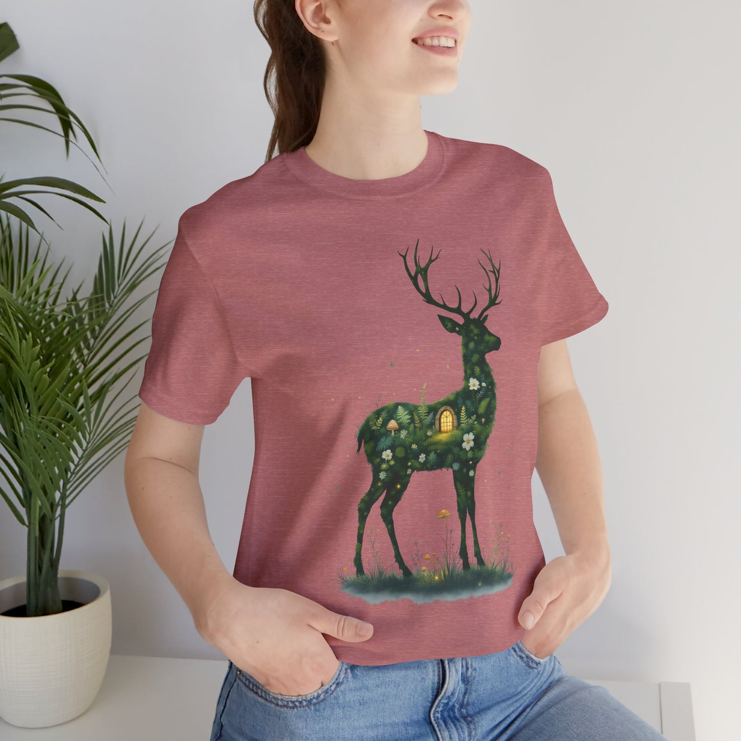 Moss Deer Silhouette Shirt, Forestcore Tee, Botanical Nature Animal Print, Woodland Gift