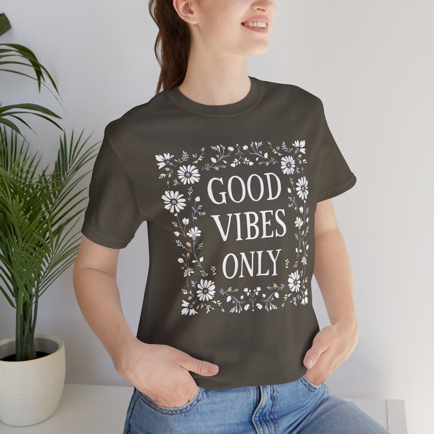 Good Vibes Only Cotton floral design tee, Self Care Gift, Mindfulness Shirt, festival fashion