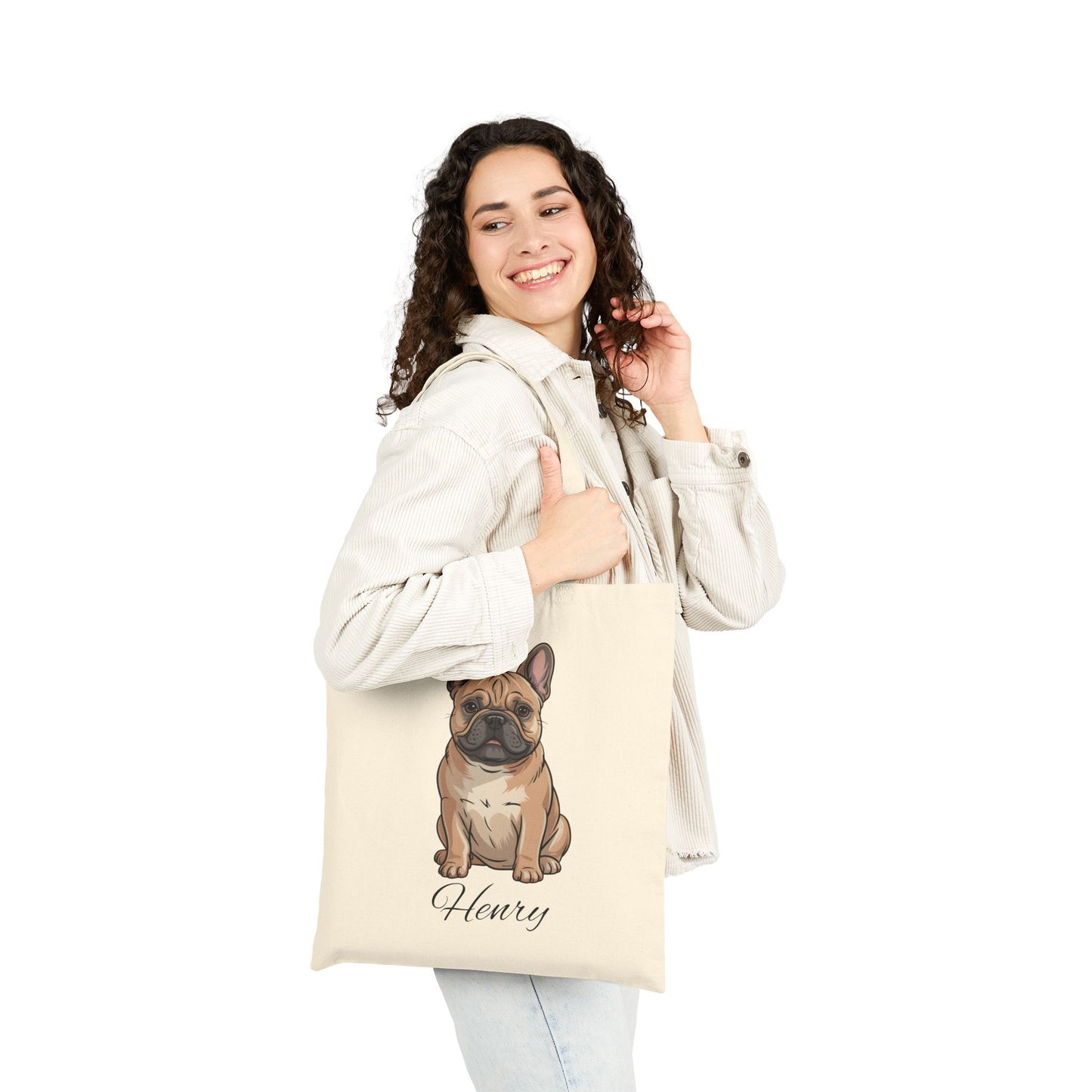 Personalized Dog Tote Bag | Custom Pet Name Canvas Tote | Frenchie Gift