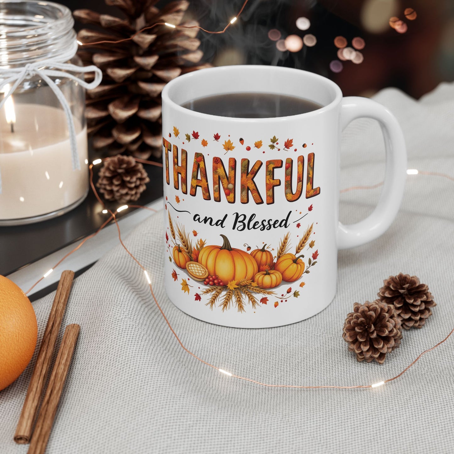 Thankful Fall Ceramic Mug,  Perfect Gift for Thanksgiving,  Seasonal Home Decor