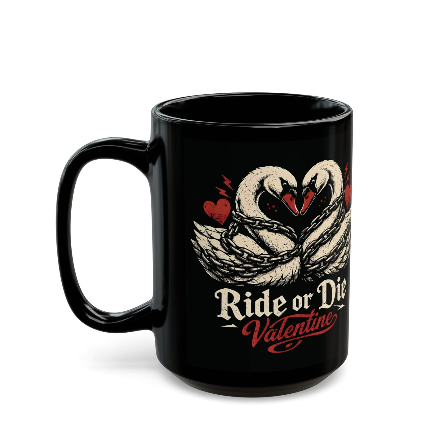 Ride or Die Valentine Mug | Swans Heart Illustration