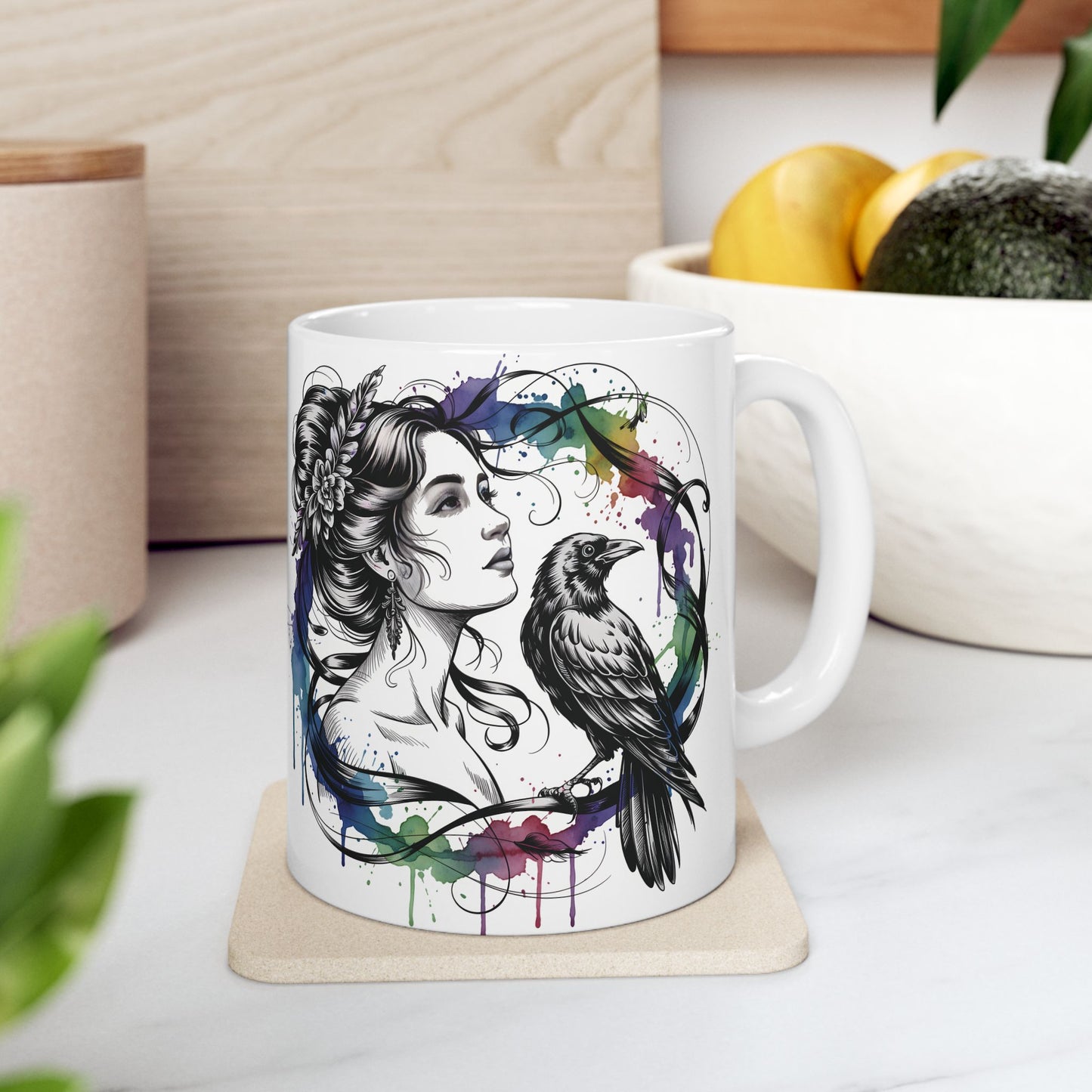 Morrigan mug, raven coffee cup,dark goddess witchy gift for her, ceramic alternative gift.