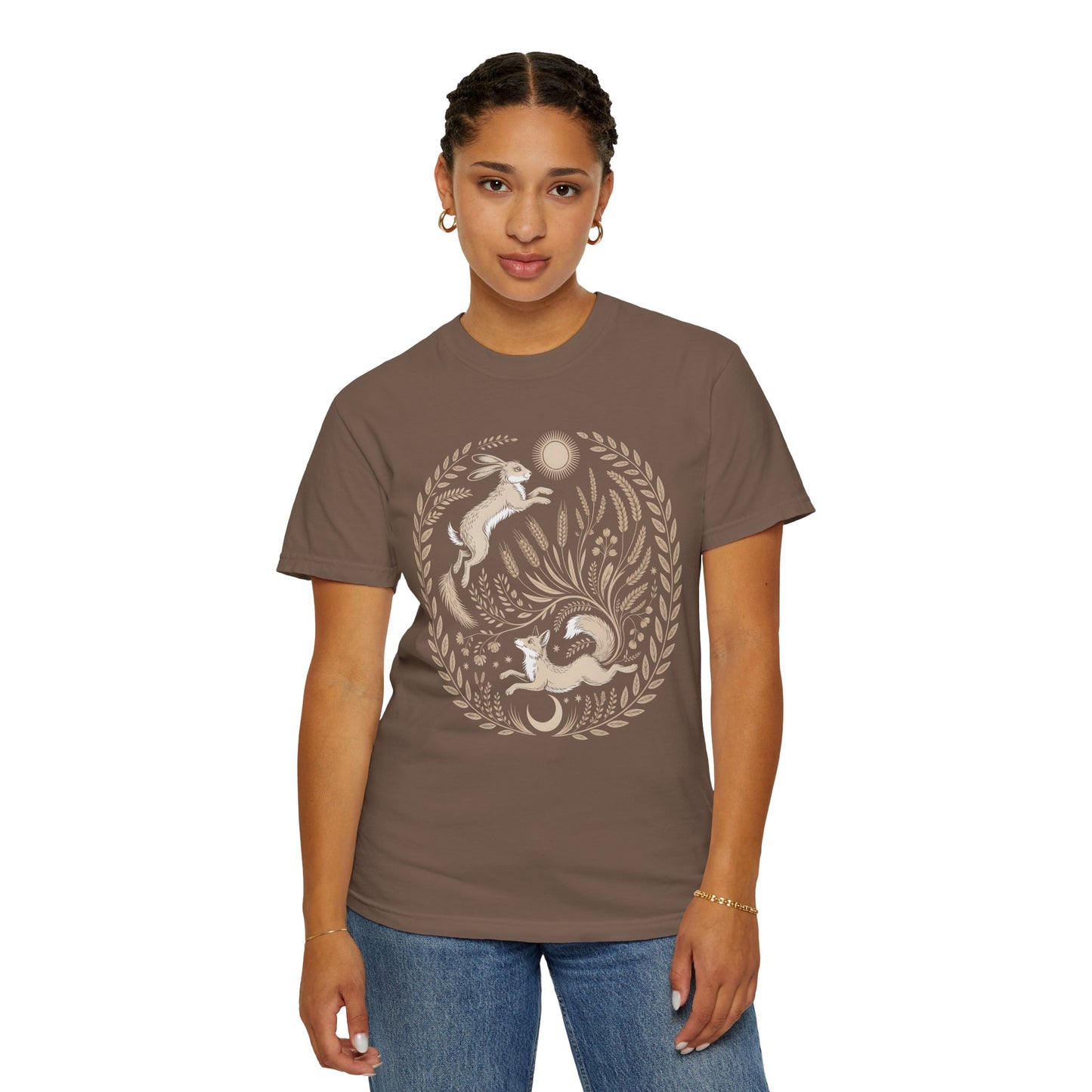 Fox moon t shirt, Witchy Forestcore Tee, Mystical Animal Graphic Shirt, Dark Academia