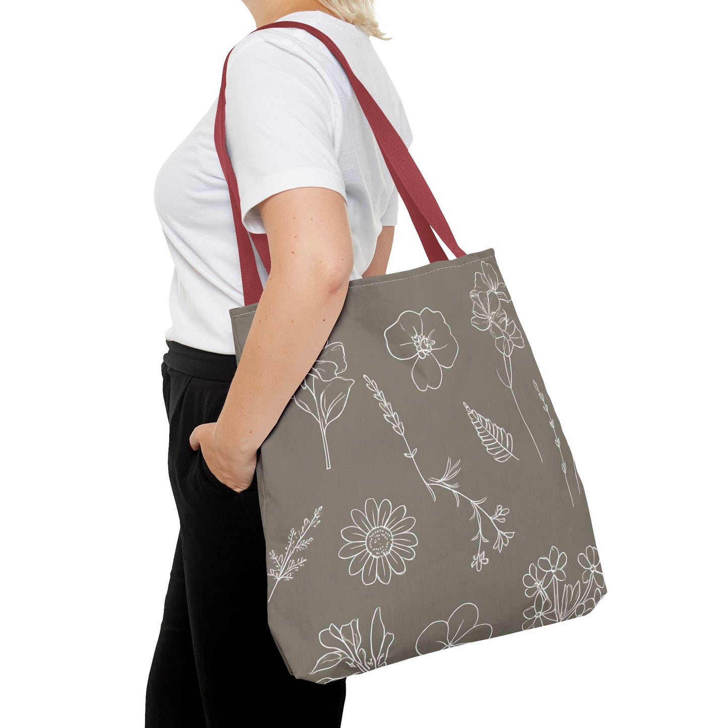 Floral Tote Bag, hand drawn vintage flowers