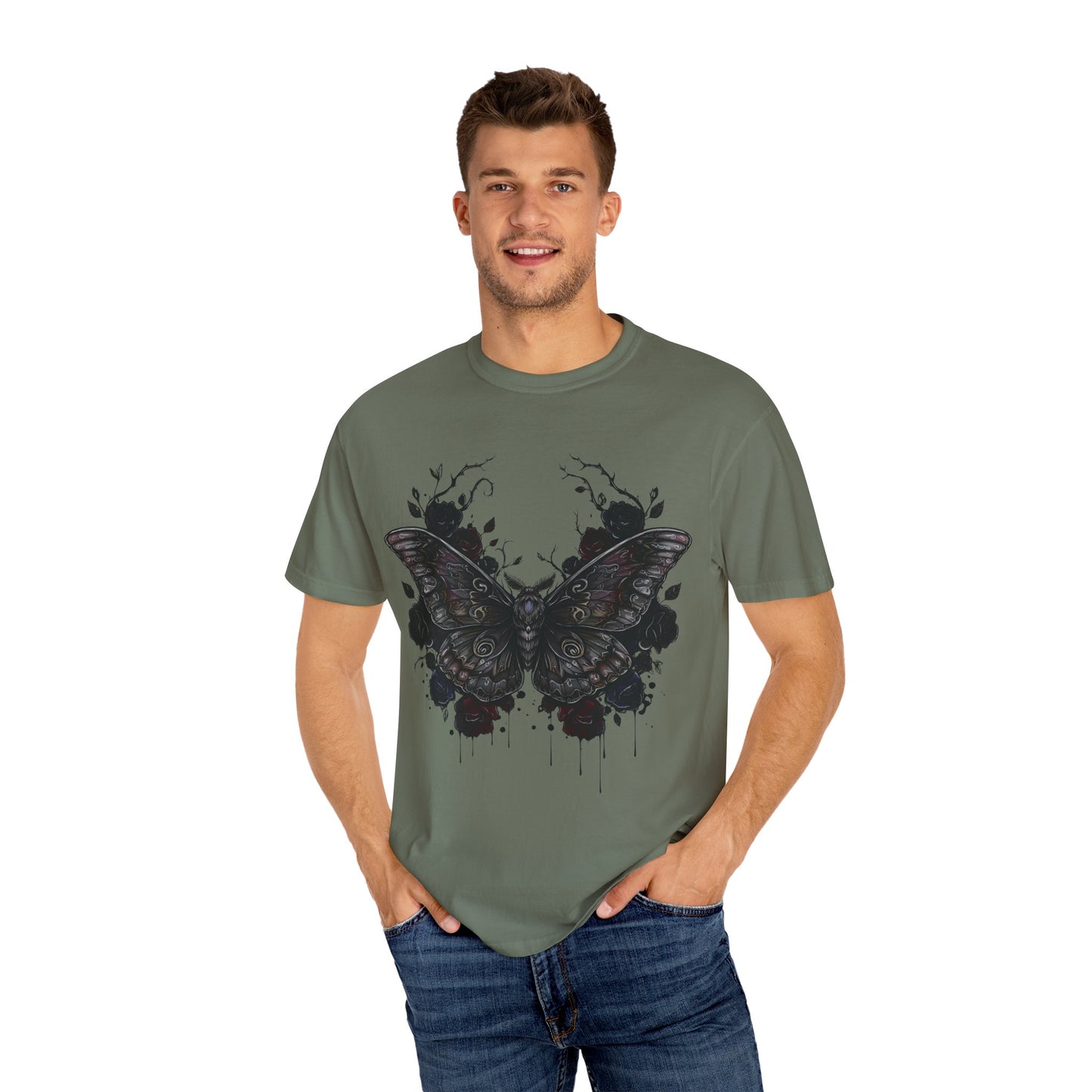 Death Moth Gothic Apparel | Dark Aesthetic Comfort Colours Tee | Alternative Goth T-Shirt