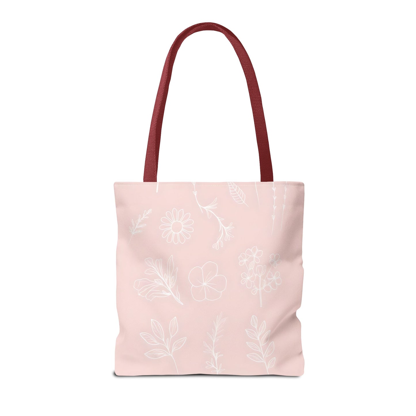 Hand drawn style flower print tote, pastel pink, Canvas shoulder bag, reusable  lunch bag.