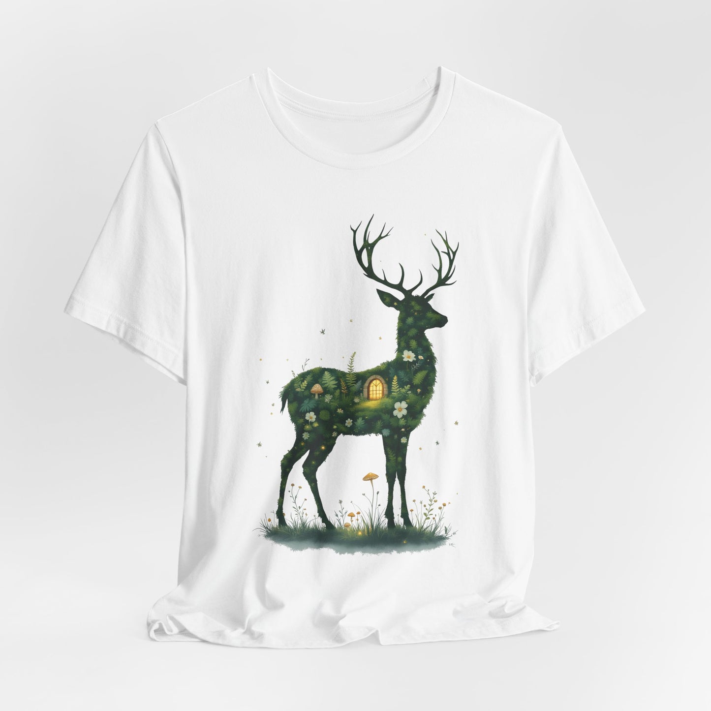 Moss Deer Silhouette Shirt, Forestcore Tee, Botanical Nature Animal Print, Woodland Gift
