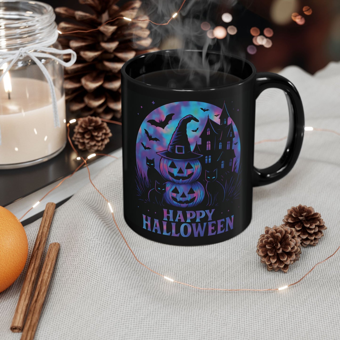 Spooky Holographic Mug, let its spooky cups' design bring a jackolantern glow to your morning brew.