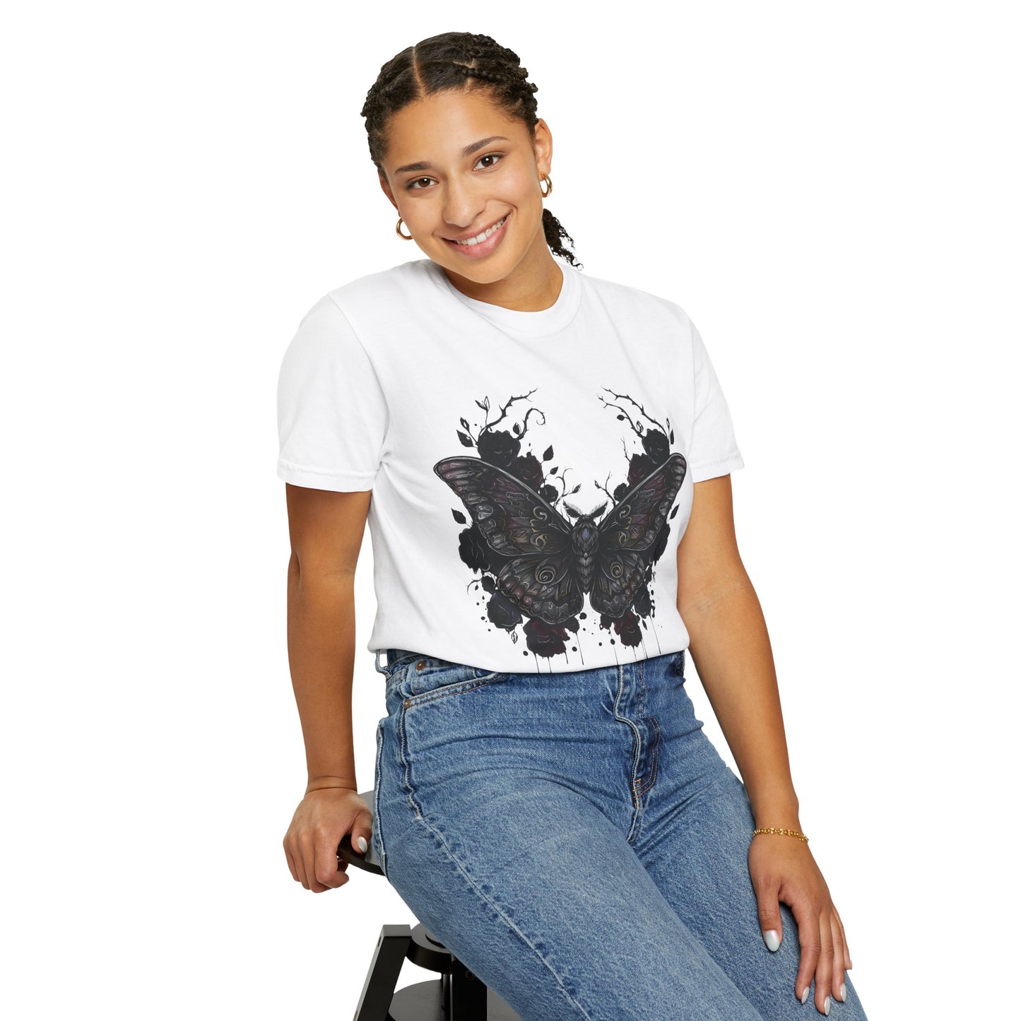 Death Moth Gothic Apparel | Dark Aesthetic Comfort Colours Tee | Alternative Goth T-Shirt