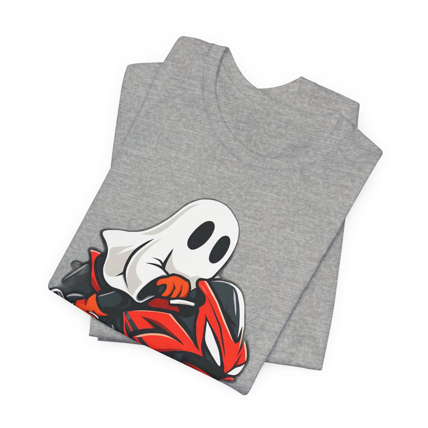 Ghosty Biker T-shirt, This ghost rider shirt captures the essence of Halloween with its hauntingly cool design, making it an essential piece for motorcycle enthusiasts who crave a dose of the supernatural.