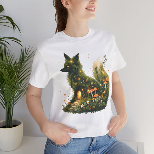 Moss Fox Shirt, Enchanted Forest Animal Tee ,Cottagecore Nature Graphic Top.