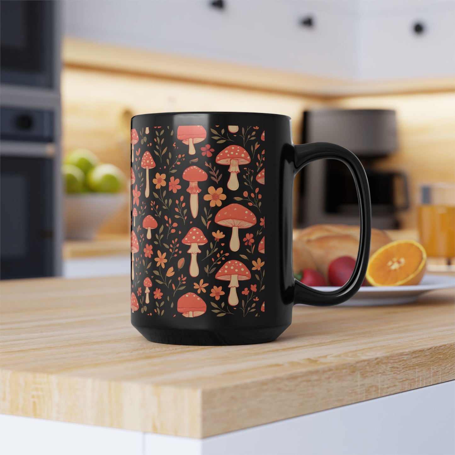 Autumnal Red Mushroom Mug, Perfect for those who adore a touch of the extraordinary in their mushrooms mug collection. 
